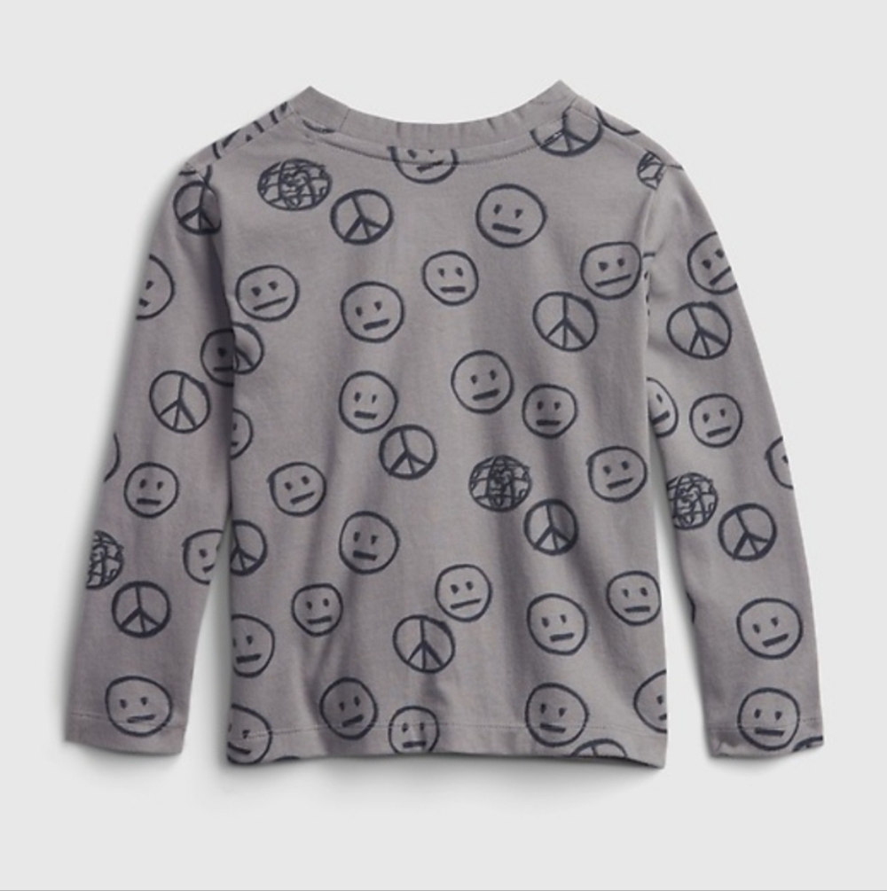 Gap Kids Organic Cotton Long Sleeve Peace Sign Smiley Face Shirt